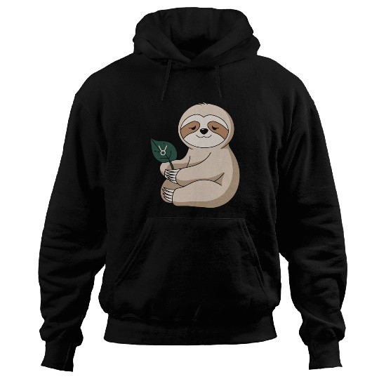 Taurus Zodiac Sloth Holding Leaf Hoodies