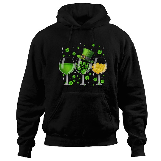 Wine St Patricks Day Shamrock Wine Glasses Hoodies