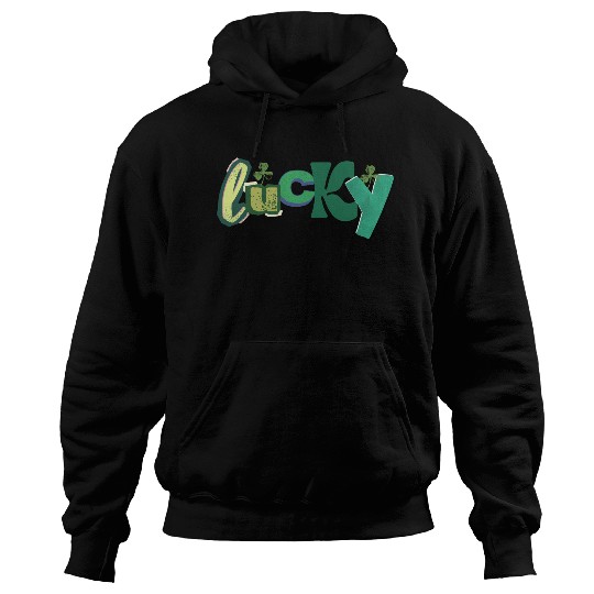Lucky Typography with Shamrocks Hoodies