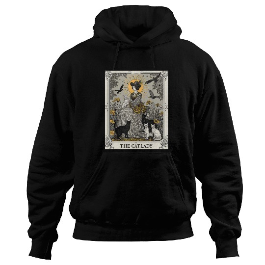 The Cat Lady Tarot Card Vintage Gothic Cat Mom Hoodies