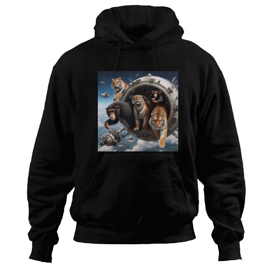 Tigers and chimpanzees and bears spacecraft Hoodies