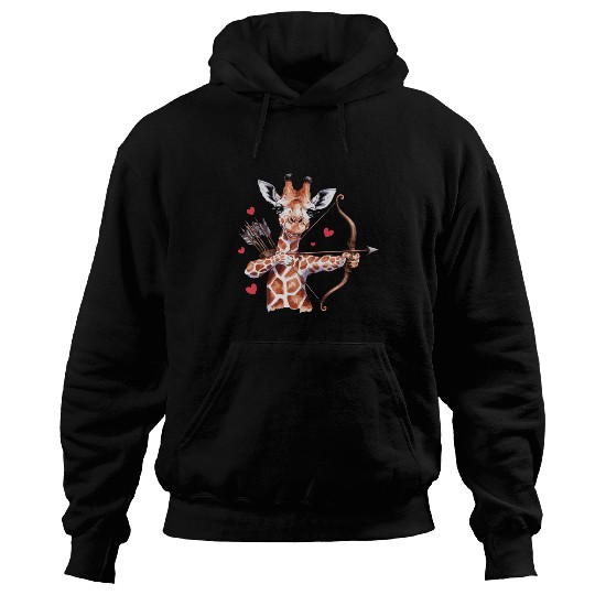 Charming Giraffe Archer with Hearts and Bow Hoodies