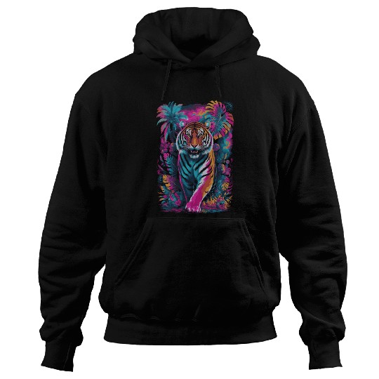 Psychedelic Tiger in Vibrant Jungle Design Hoodies