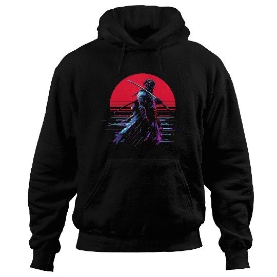 Cyberpunk Samurai Warrior Under Neon Moon Hoodies