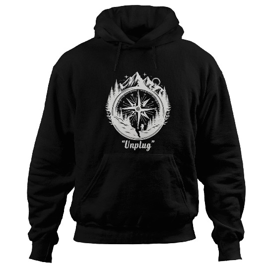 Compass Mountains Hiker, Unplug Nature Adventure Hoodies