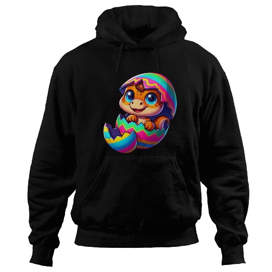 Cute Dino hatching from colorful Easter egg Hoodies