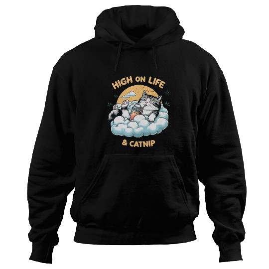 High on Life & Catnip - Floating Cat Art Hoodies