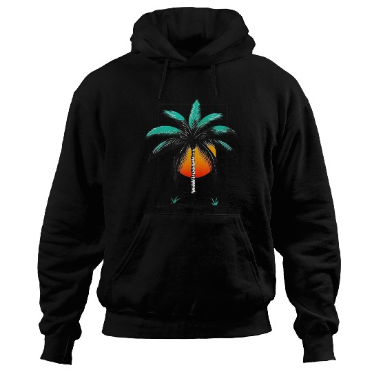 Grayscale Line Drawing Of A Central palm tree Hoodies