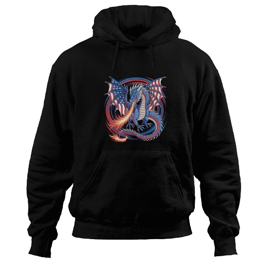 Patriotic American Flag Dragon Breathing Fire Hoodies