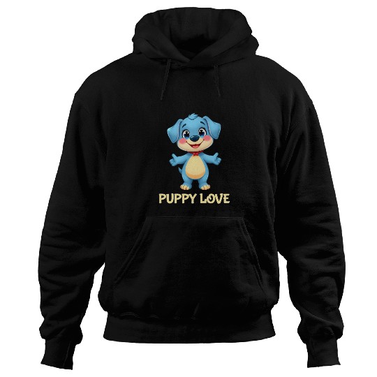 Blue Puppy Love Cartoon - Playful Pet Character Hoodies