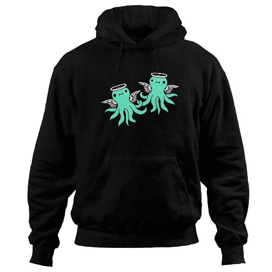 2 octopus angel team two friends wings halo flying Hoodies