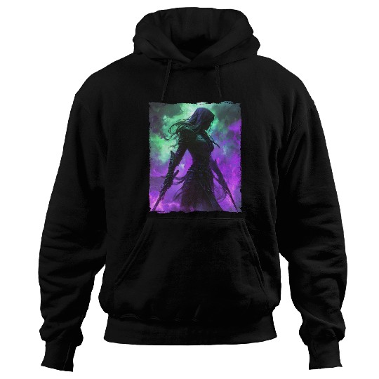 Mystical Assassin Woman In Violet Fog Fantasy Hoodies