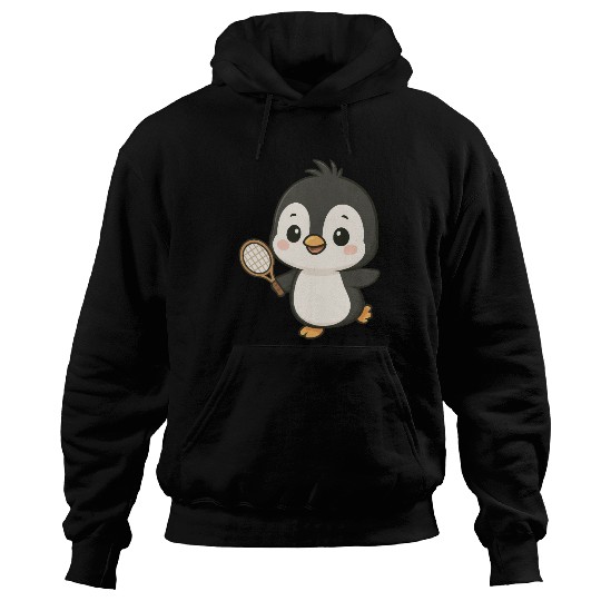 Cute penguin tennis player cartoon chibi sport Hoodies