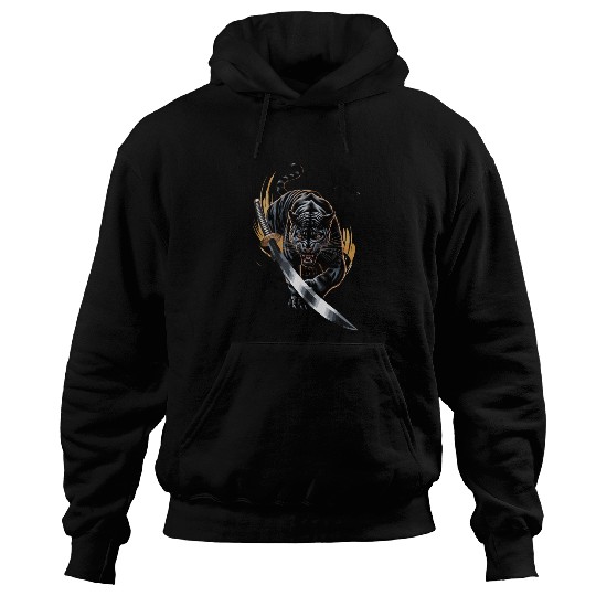 Fierce Black Panther With Samurai Sword Hoodies