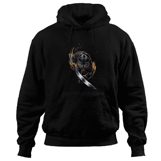 Fierce Black Panther With Samurai Sword Hoodies