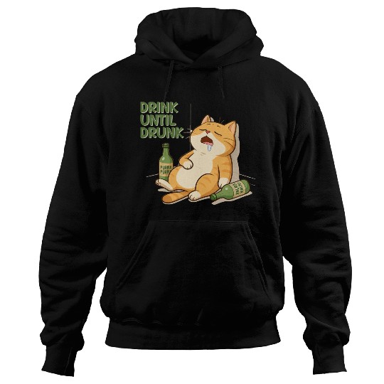 Humorous Cat Drinking Alcohol Meme Design Hoodies