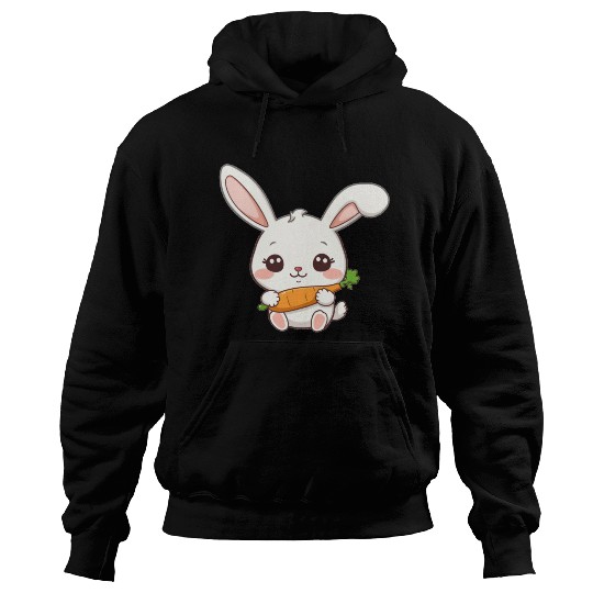 Cute Bunny with Carrot Illustration Hoodies