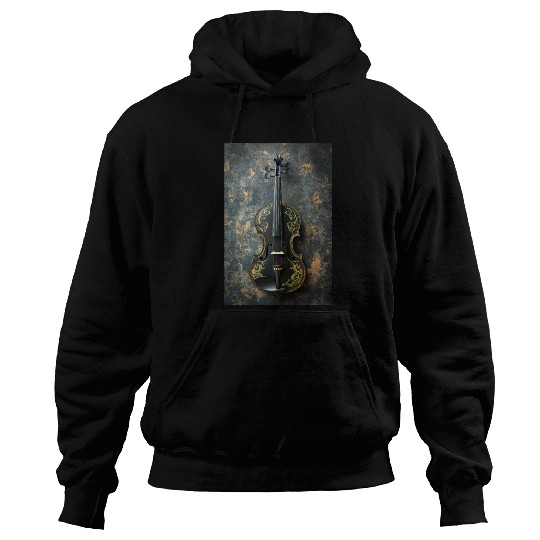 Elegant Black and Gold Violin Hoodies