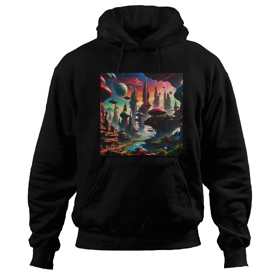 Future Alien Cityscape Ufo Different Planet View Hoodies