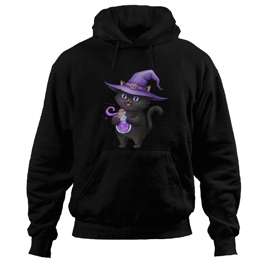 Enchanting Black Cat Witch Illustration Hoodies