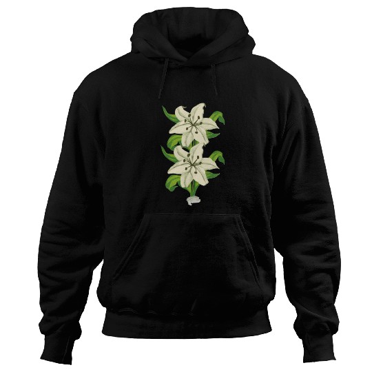 Elegant White Lily Botanical Illustration Hoodies