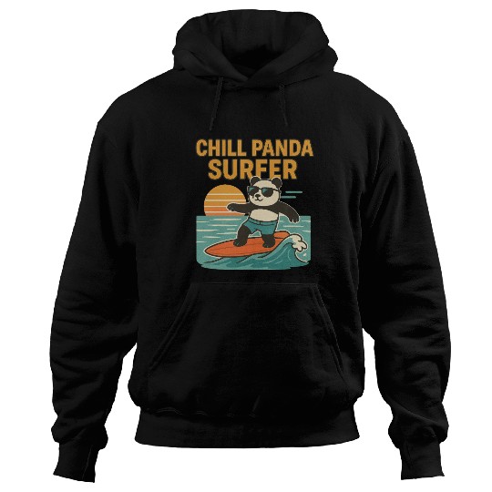 Chill Panda Surfing Sunset Design Hoodies