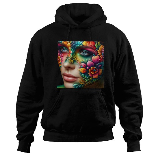 Vibrant Floral Face Art Hoodies