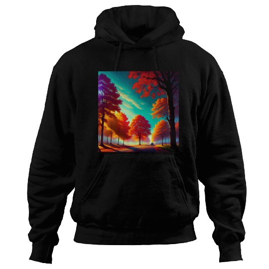 Vivid Autumn Tree Landscape Hoodies
