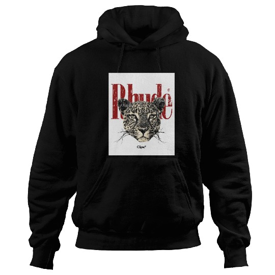 Leopard Face with Bold Red Text Hoodies