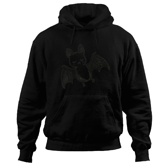 Sleepy Bat Sketch – Minimalist Nocturnal Ink Art Hoodies
