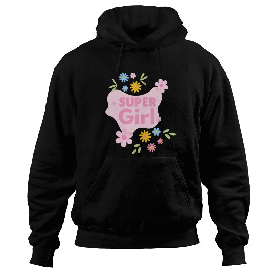 Super Girl Floral Badge Design Hoodies
