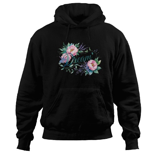 Elegant Floral 'Dream' Typography Design Hoodies