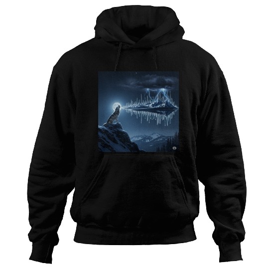 Mystic Mountain Wolf Sound Wave Hoodies