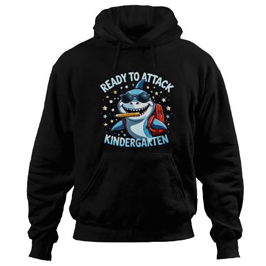 back-to-school-Shark With Backpack Kindergarten  Hoodies