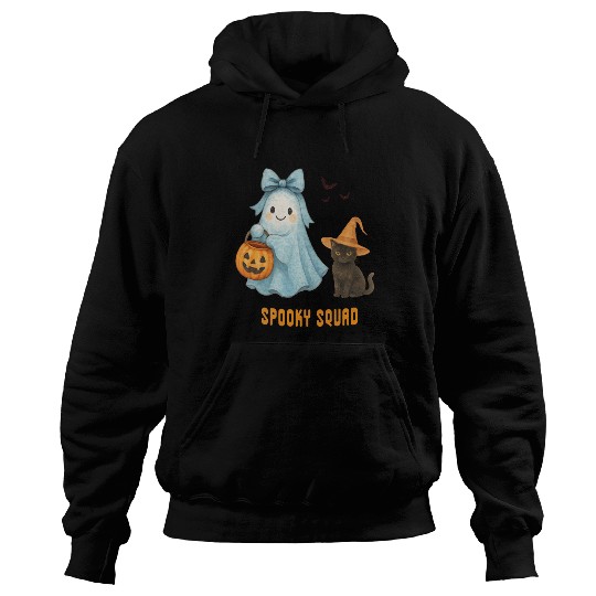 Spooky Squad, Cute halloween Ghost and Cat Hoodies