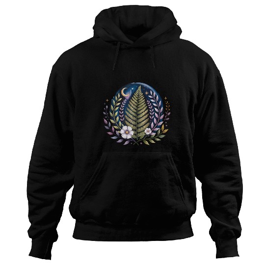 Celestial Fern and Floral Moon Design Hoodies