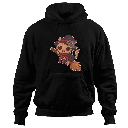 Enchanted Witch Cat with Bat Companion Hoodies