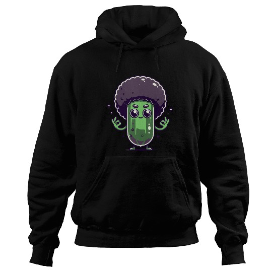 Whimsical Broccoli with Afro Hair Hoodies