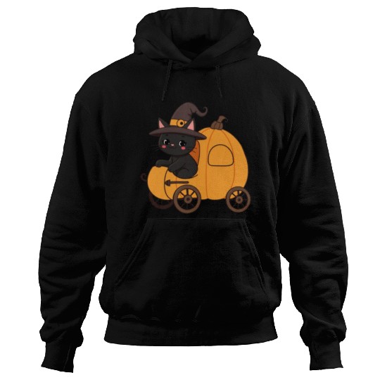 Black Cat in Witch Hat Halloween Design Hoodies