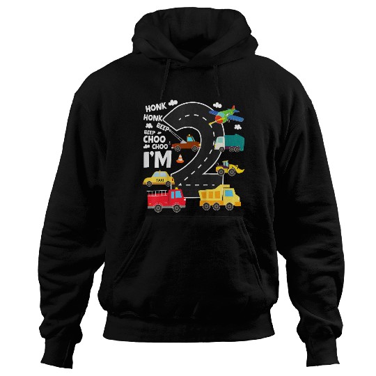 Kids Birthday 2 Traffic Vehicles Number Two Design Hoodies