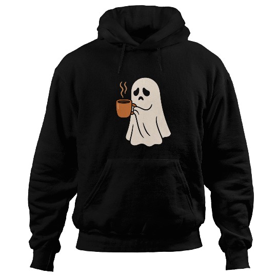 Spooky Ghost with Coffee Mug Design Hoodies