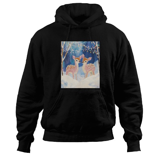 Enchanted Winter Deer Scene Hoodies