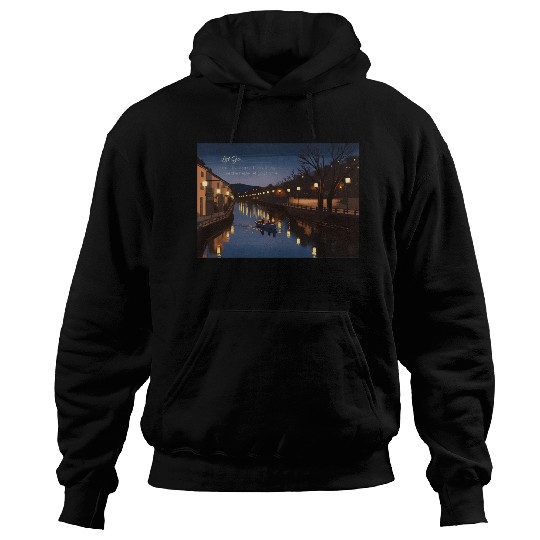 Serene Night Riverside Boat Scene Hoodies