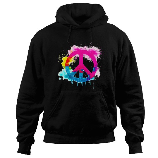 Peace sign neon colors groovy spray paint splatter Hoodies