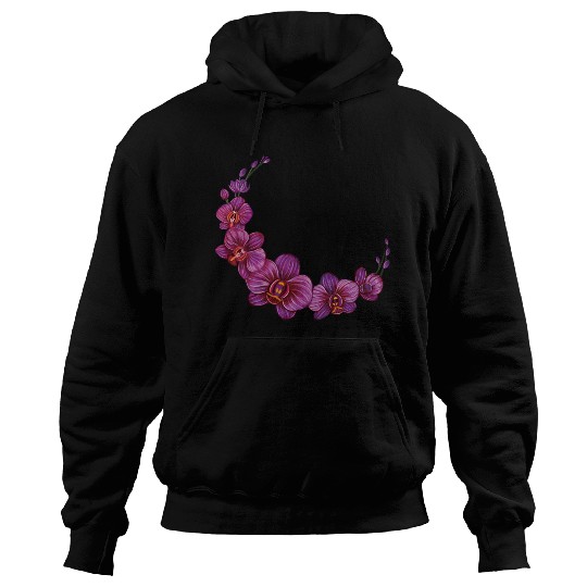 Violet Moon Orchid Flower branch illustration Hoodies
