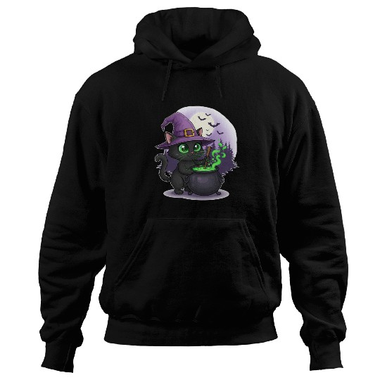 Enchanting Witch Cat Under Full Moon Hoodies