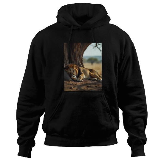 Serene African Lion Resting Scene Hoodies