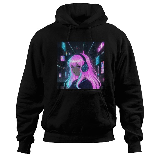 Neon Cyber Girl Illustration Hoodies