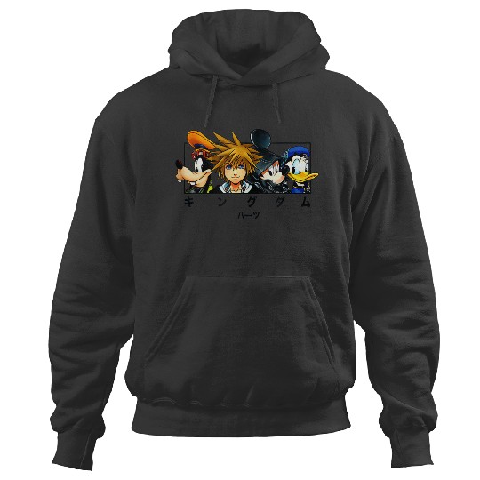 Disneyss Kingdom Hearts Main Characters Panel Chest Kanji Logo Hoodies