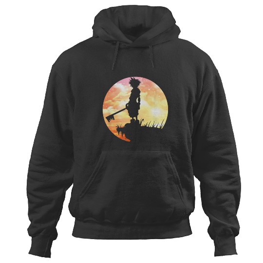 Disney Kingdom Hearts Sora Sunset Silhouette Pose Chest Logo Hoodies